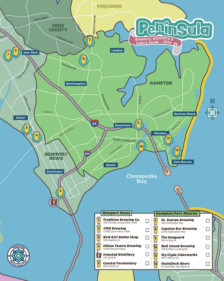 Boozy Hampton Roads Peninsula Map - Instant Digital Download product image (2)