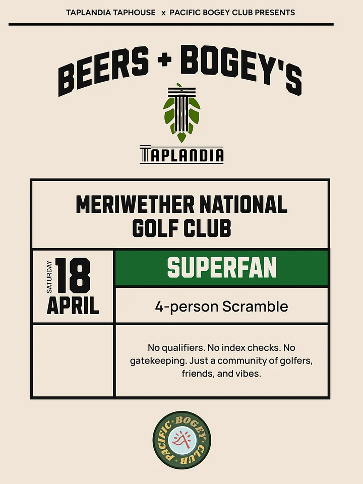 Beers & Bogey's Superfan Registration Ticket product image (1)