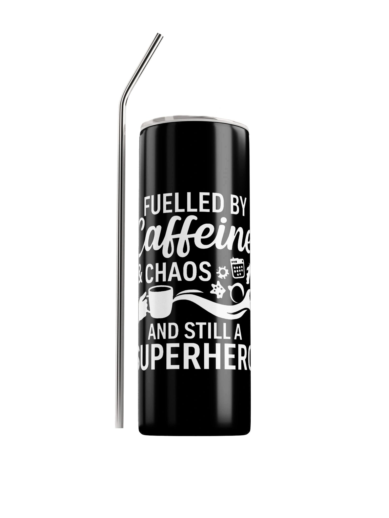 Fueled by Caffeine & Chaos — Superhero Tumbler product image (1)