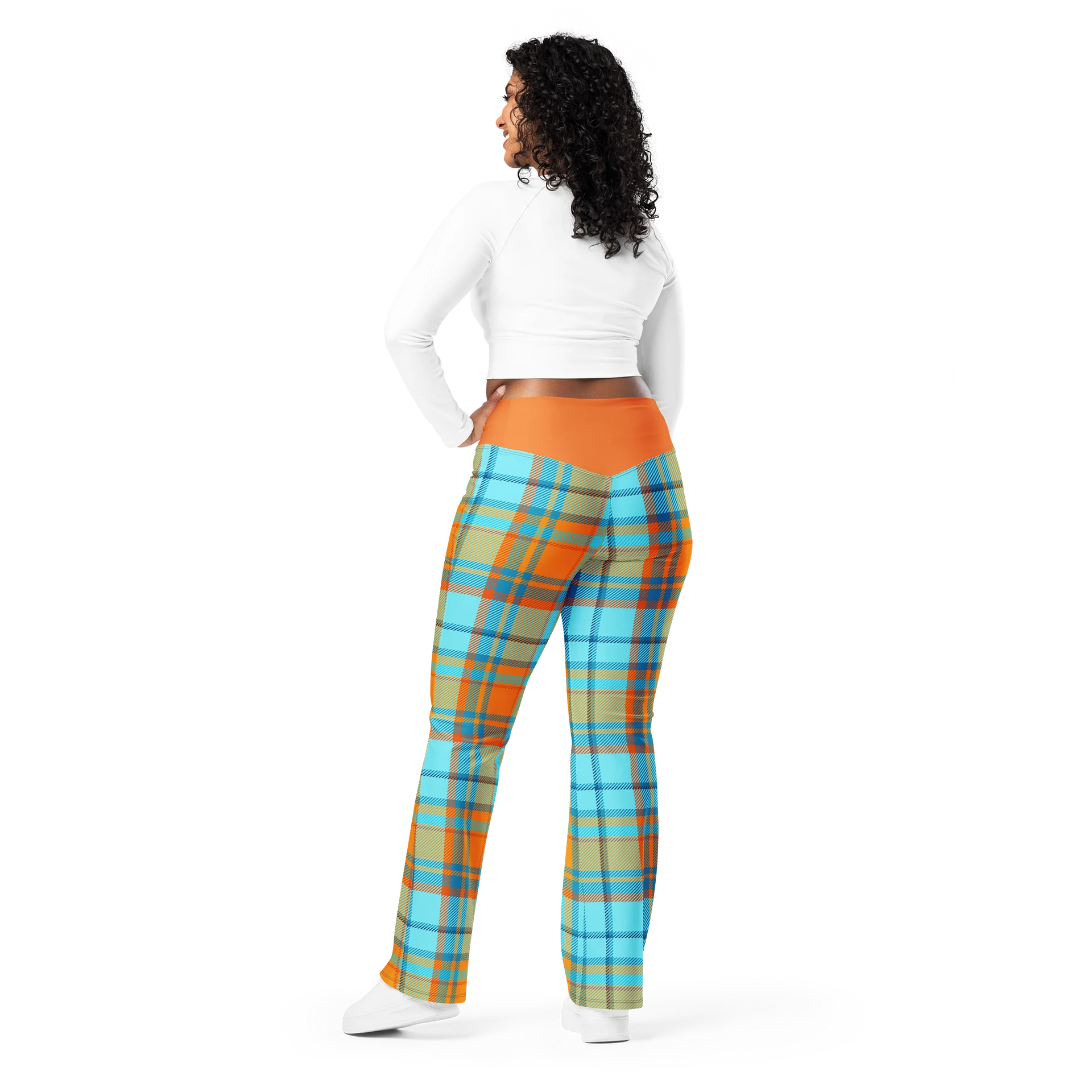 Retro Orange Plaid High-Waisted Flared Leggings product image (4)
