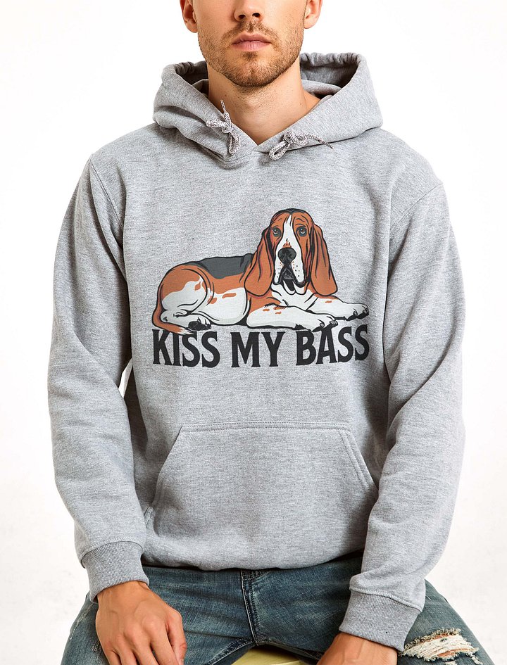 Kiss My Bass Hooded Sweatshirt | Funny Hoodie for Basset Hound(Tricolor) Owners product image (2)