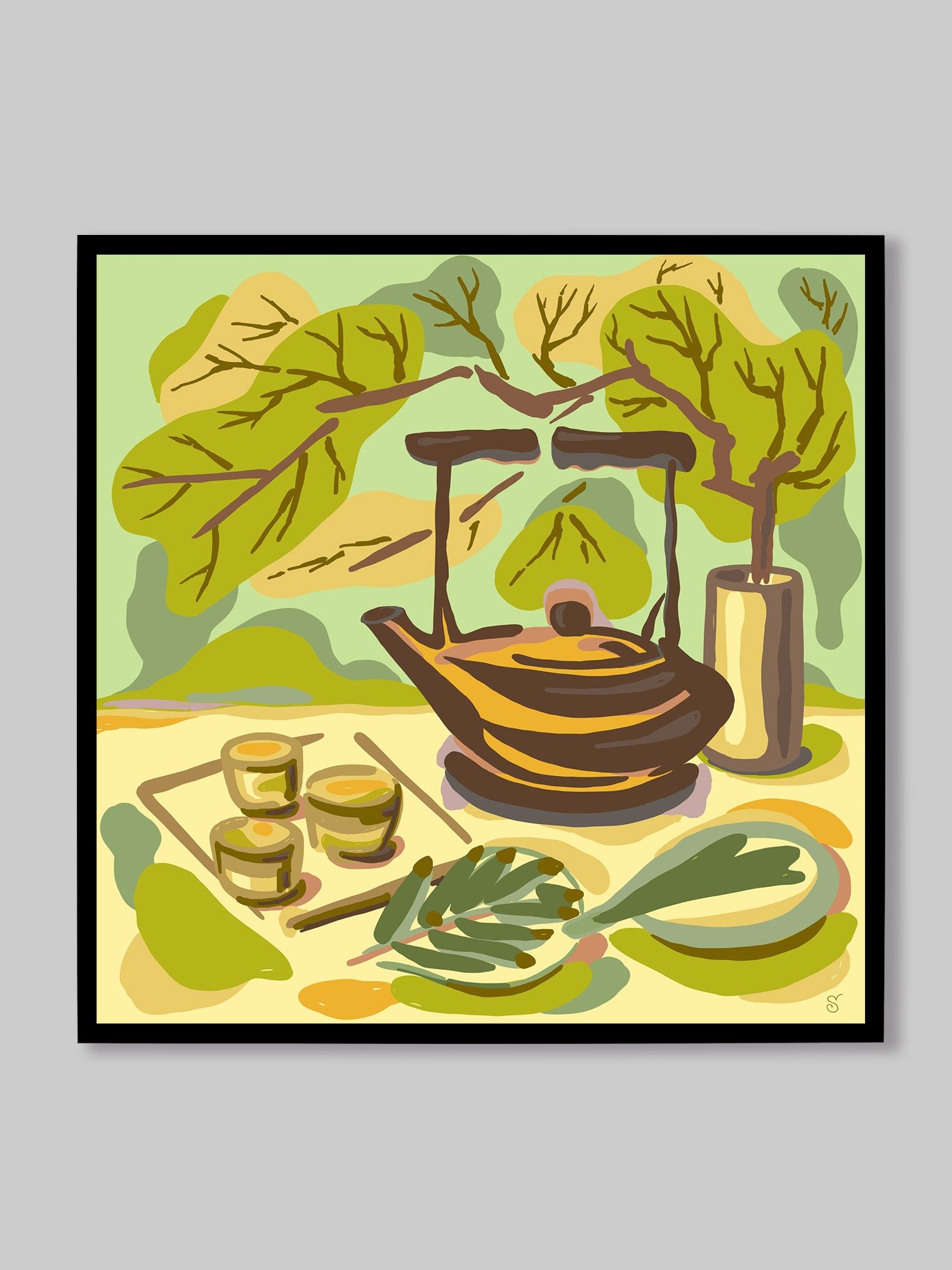 Earthy Teapot and Teacups Canvas Art - Coffee Shop No. 2 product image (126)