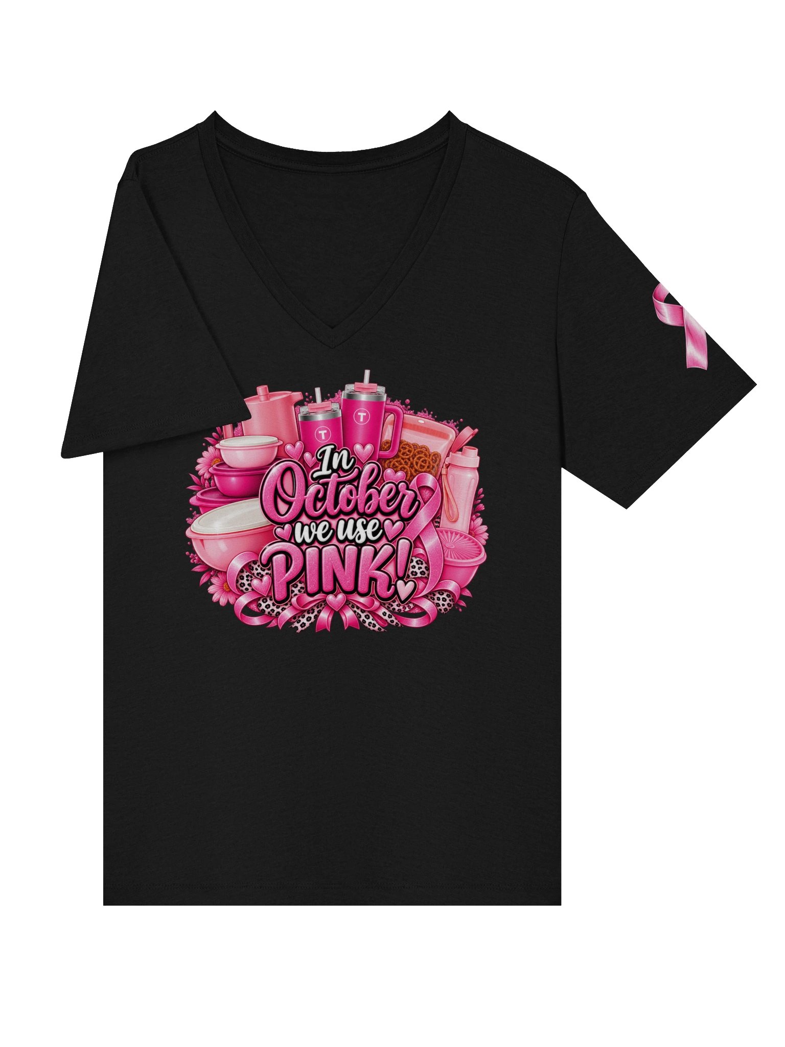 Breast Cancer Awareness Tupperware V-Neck Tee (Includes left sleeve design) product image (9)