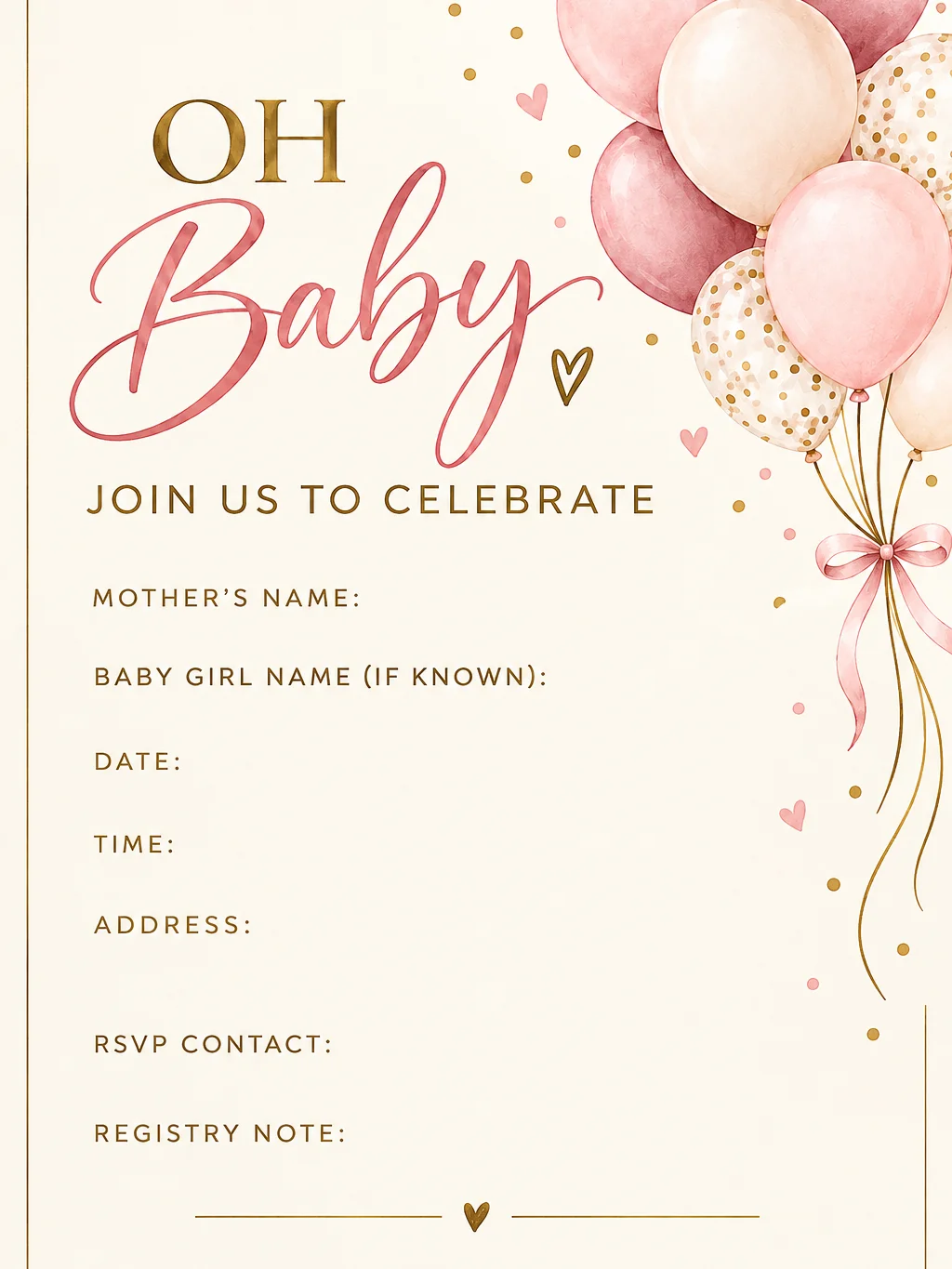 Blush Pink Baby Shower Invitation Template, Editable Canva Invite, Baby Girl Balloon Shower Invitation, Printable Digital Download product image (2)