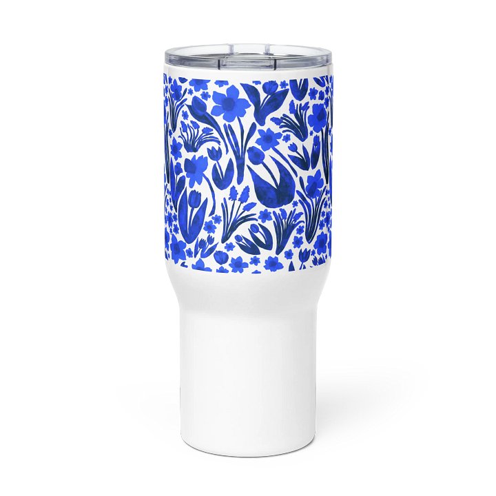 Spring Garden Royal Blue on White | 25oz/40oz Travel Mug | 🌊☕ | Allcolor 267 Stainless Steel Mug with Handle | Insulated, Spill-Proof | by MONIQUE FAELLA DESIGNS™ product image (2)