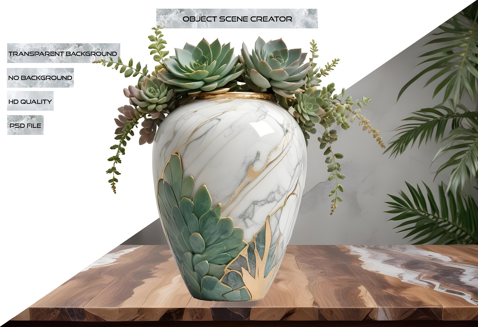 Collection: Marble Eternal – Shabby Chic Succulent Arrangement png product image (2)