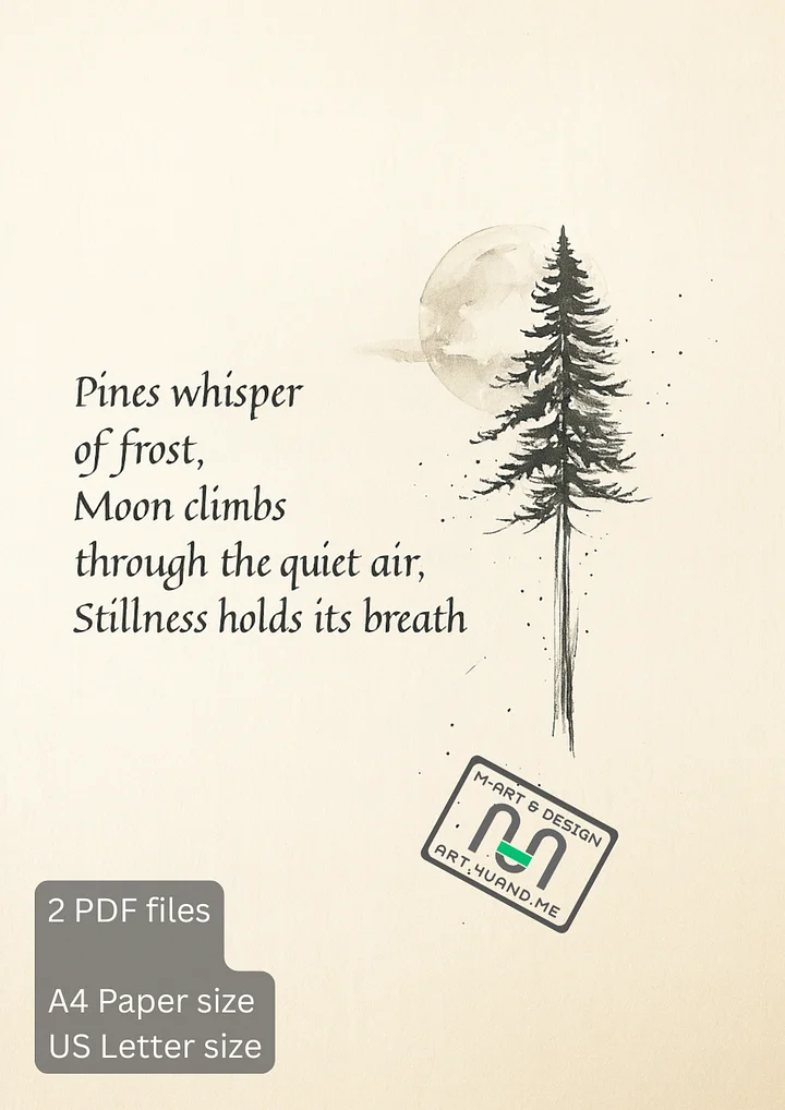Pines Whisper Haiku Print – Minimalist Winter Moon Poetry Art (Digital Download) product image (1)