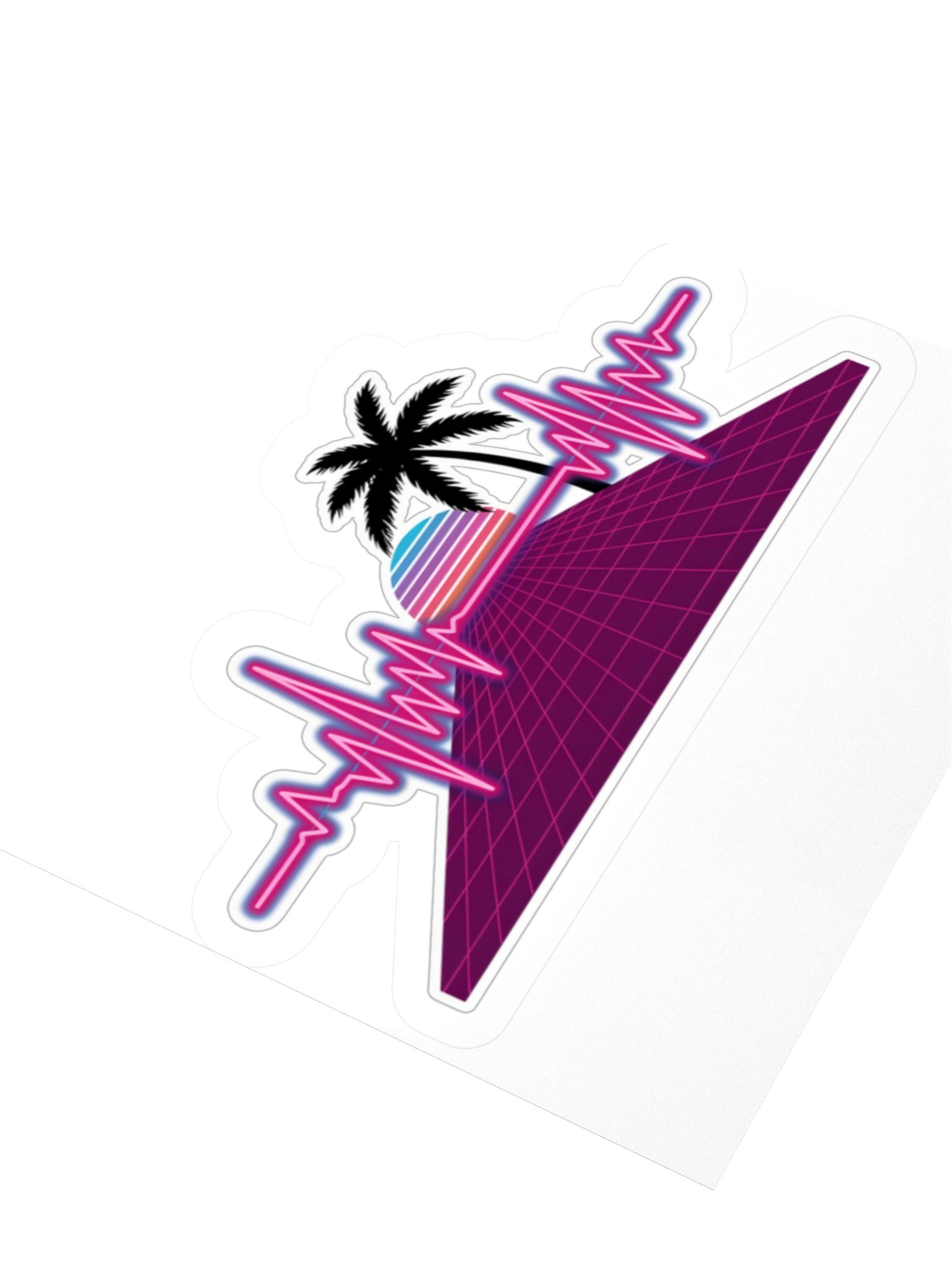 Retro Neon Palm Sunset Kiss Cut Sticker product image (8)
