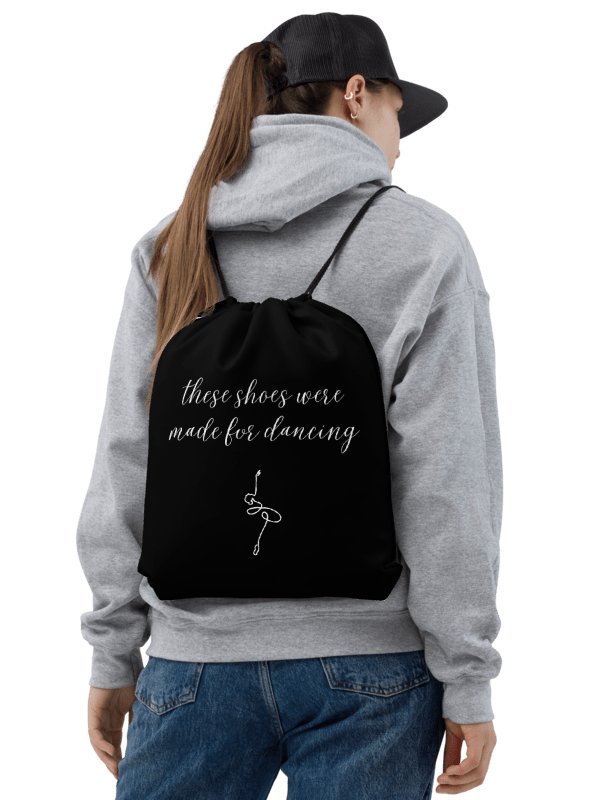 Drawstring Dance Bag | Black with White Logo and Quote product image (2)