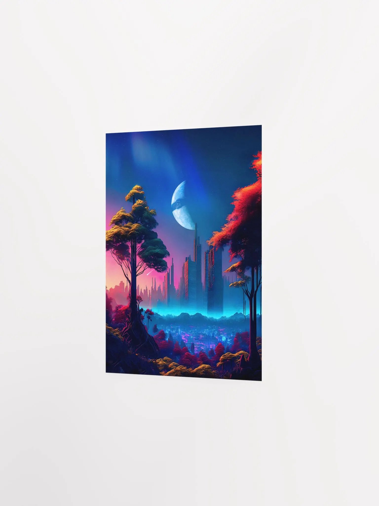 Neon cyberpunk city in a forest (Star Wars/Blade Runner style) — surreal space collage art, futuristic sci-fi collage product image (7)