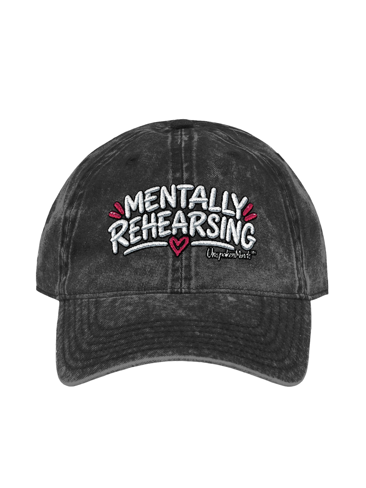 Mentally Rehearsing Embroidered Dad Hat – Black Adjustable Overthinker Humor Cap | UnspokenMinds product image (1)