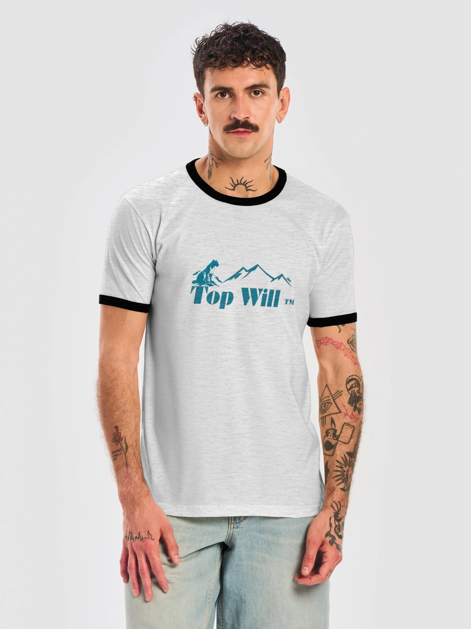 Top Will ™ Grey & Turquoise Unisex Ringer T-Shirt product image (5)