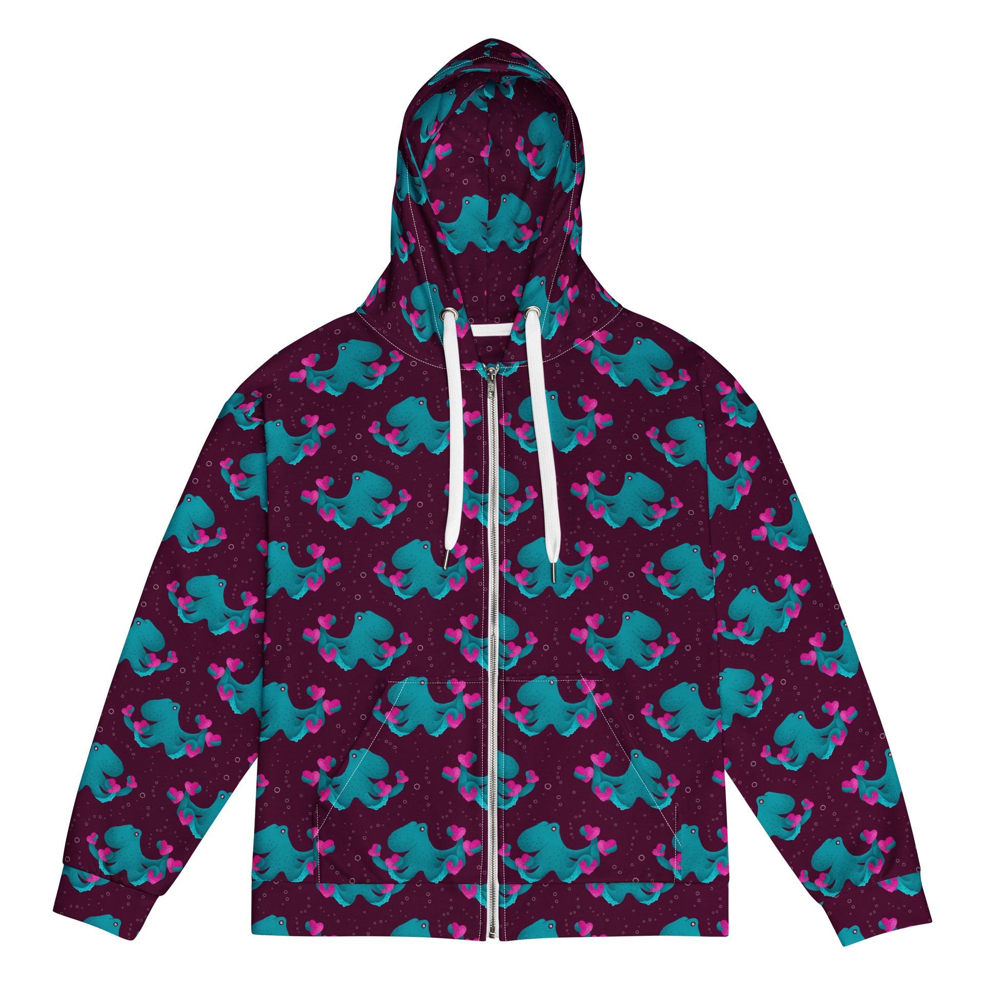 Octopus and Hearts Recycled Unisex Zip Hoodie product image (1)