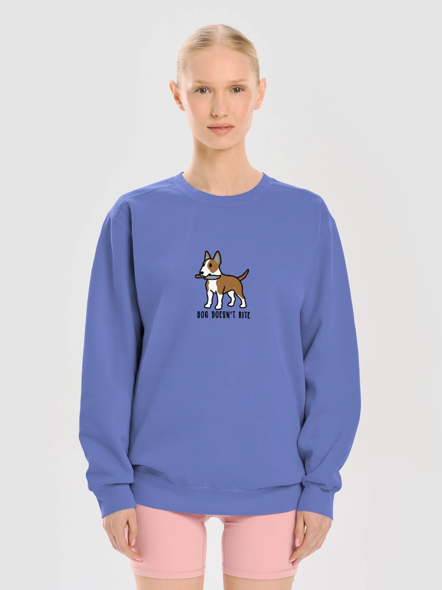 Dog Doesn't Bite Funny Chibi-Style Embroidered Premium Sweatshirt for English Bull Terrier(Tan) Owners product image (13)