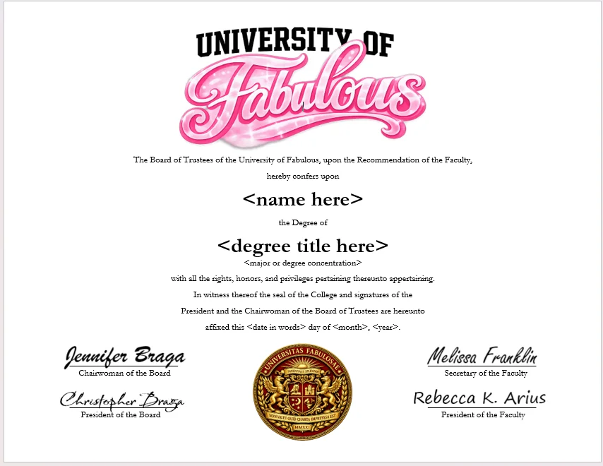 University of Fabulous degree parchment product image (1)