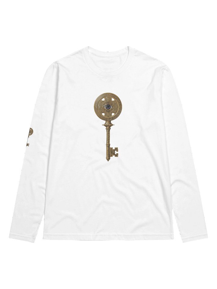 The Gatekeeper’s Key – White Sigil Line Edition (Front + Right Sleeve Print) | Premium Fitted Long Sleeve product image (1)