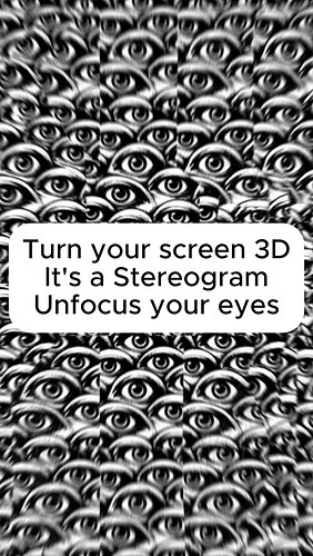 Can you see this strange animal? It's one of my stereogram designs. Unfocus your eyes...