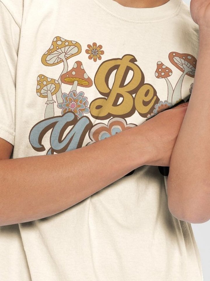 Be You Groovy Mushrooms & Flowers T-Shirt - Retro Graphic Tee product image (2)