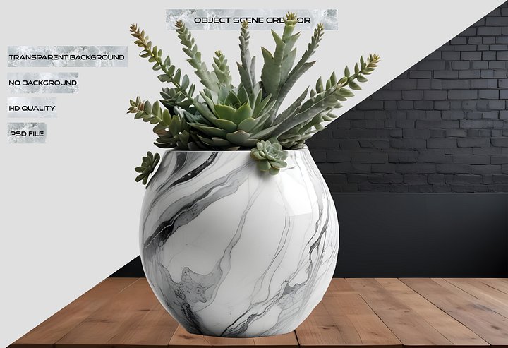 Marble Eternal – Sleek Marble Planter with Succulents PNG product image (2)