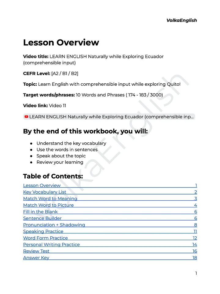 LEARN ENGLISH Naturally while Exploring Ecuador (comprehensible input) - Video 11 Study Pack product image (2)