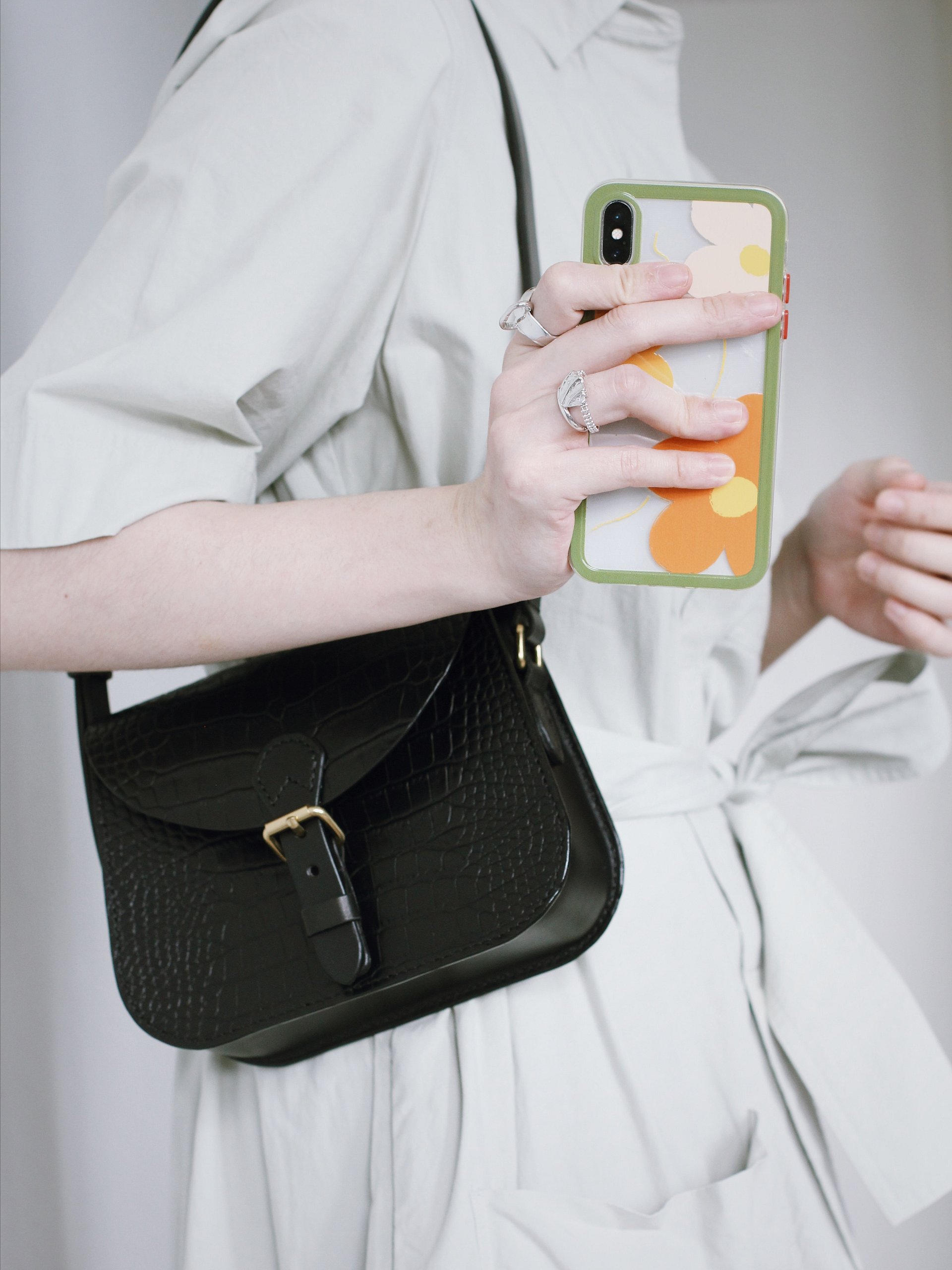 Black Croc Embossed Leather Saddle Bag – Small product image (5)