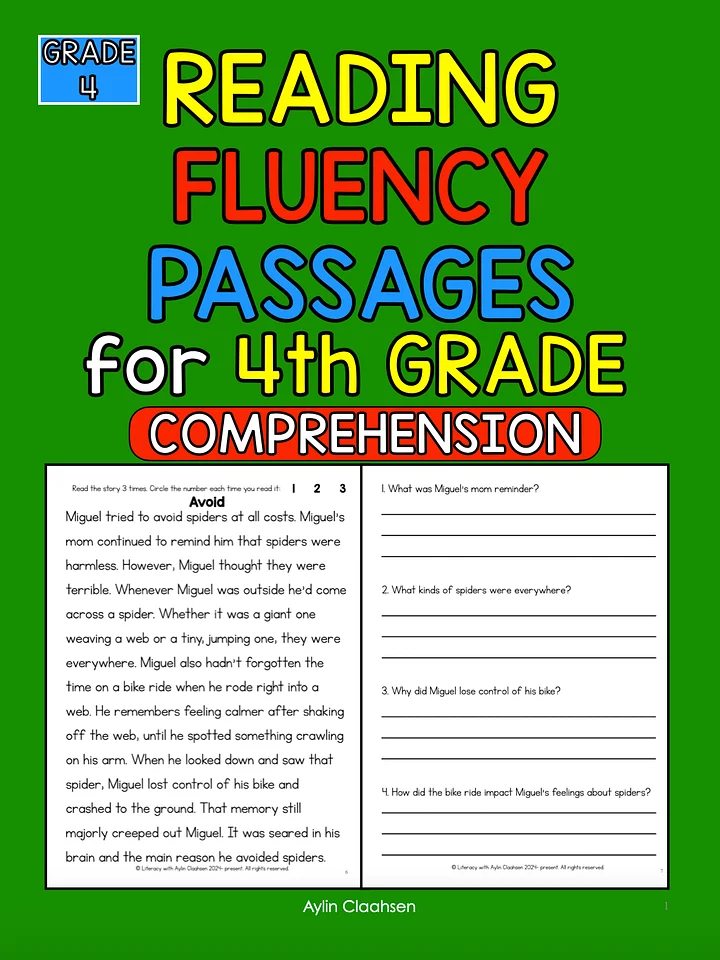 4th Grade Fluency Passages with Comprehension Questions Workbook product image (1)