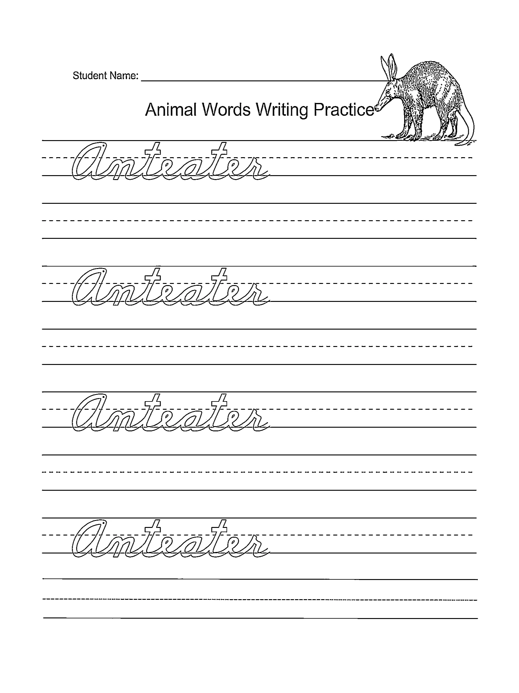 Cursive Writing Practice with Animal Names product image (2)