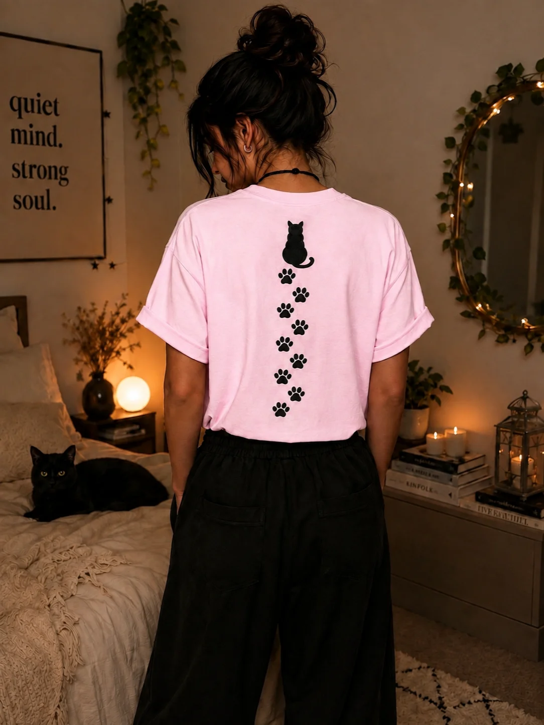 Black Cat Paw Print Shirt | Cat Lover Comfort Colors 1717 Graphic Tee product image (57)
