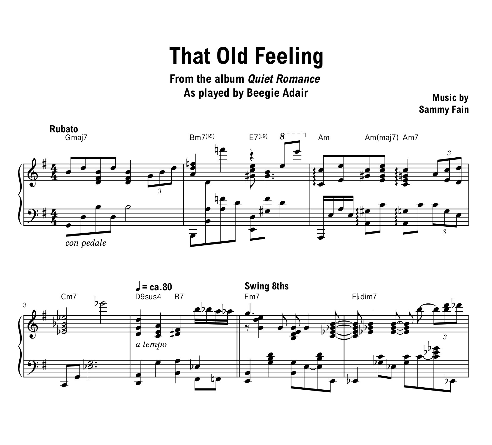 Beegie Adair - That Old Feeling - Sheet music (PDF) product image (1)