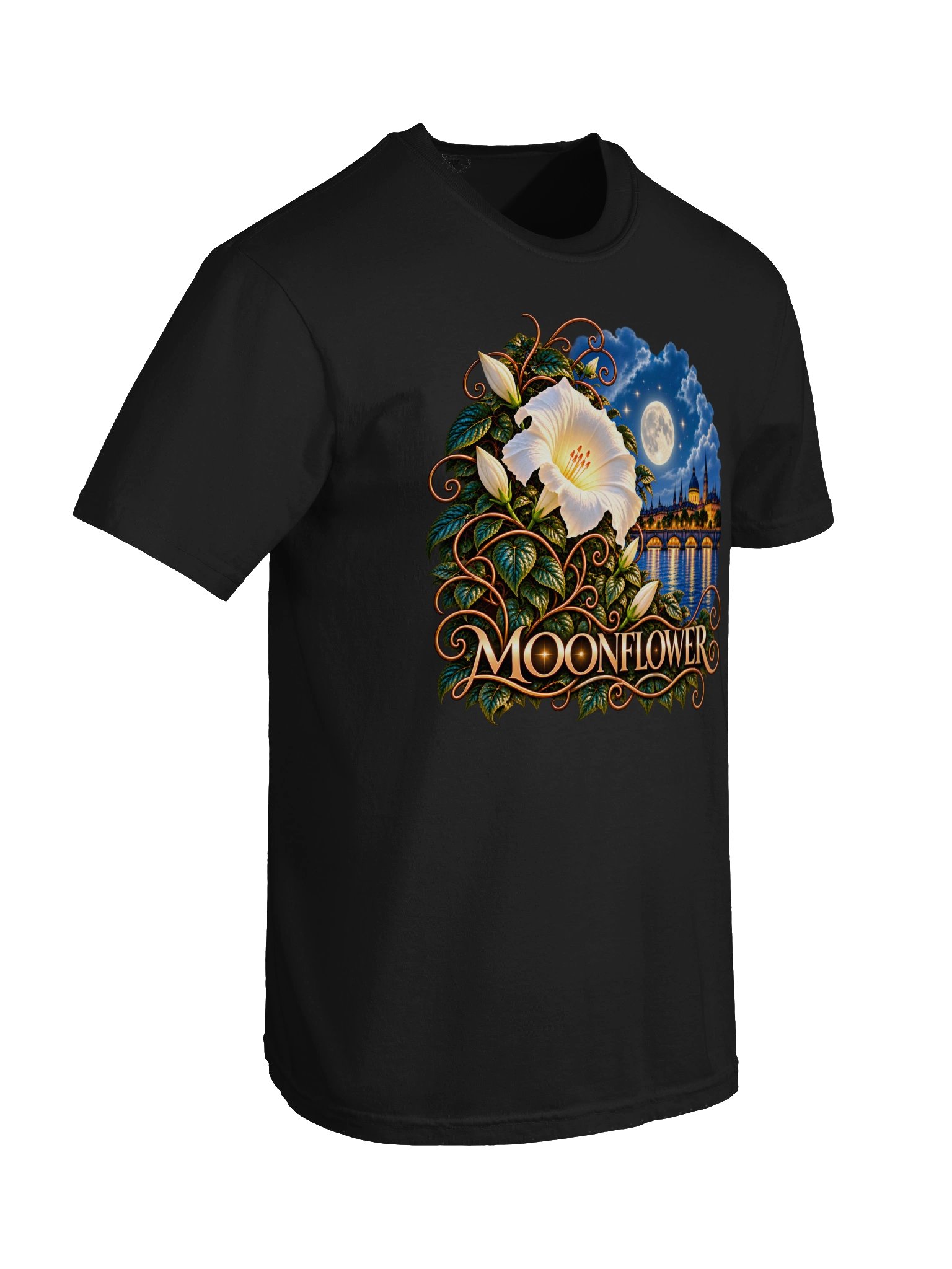 Moonflower – Moonlight & Floral Art T-Shirt by Elixir AJ product image (28)