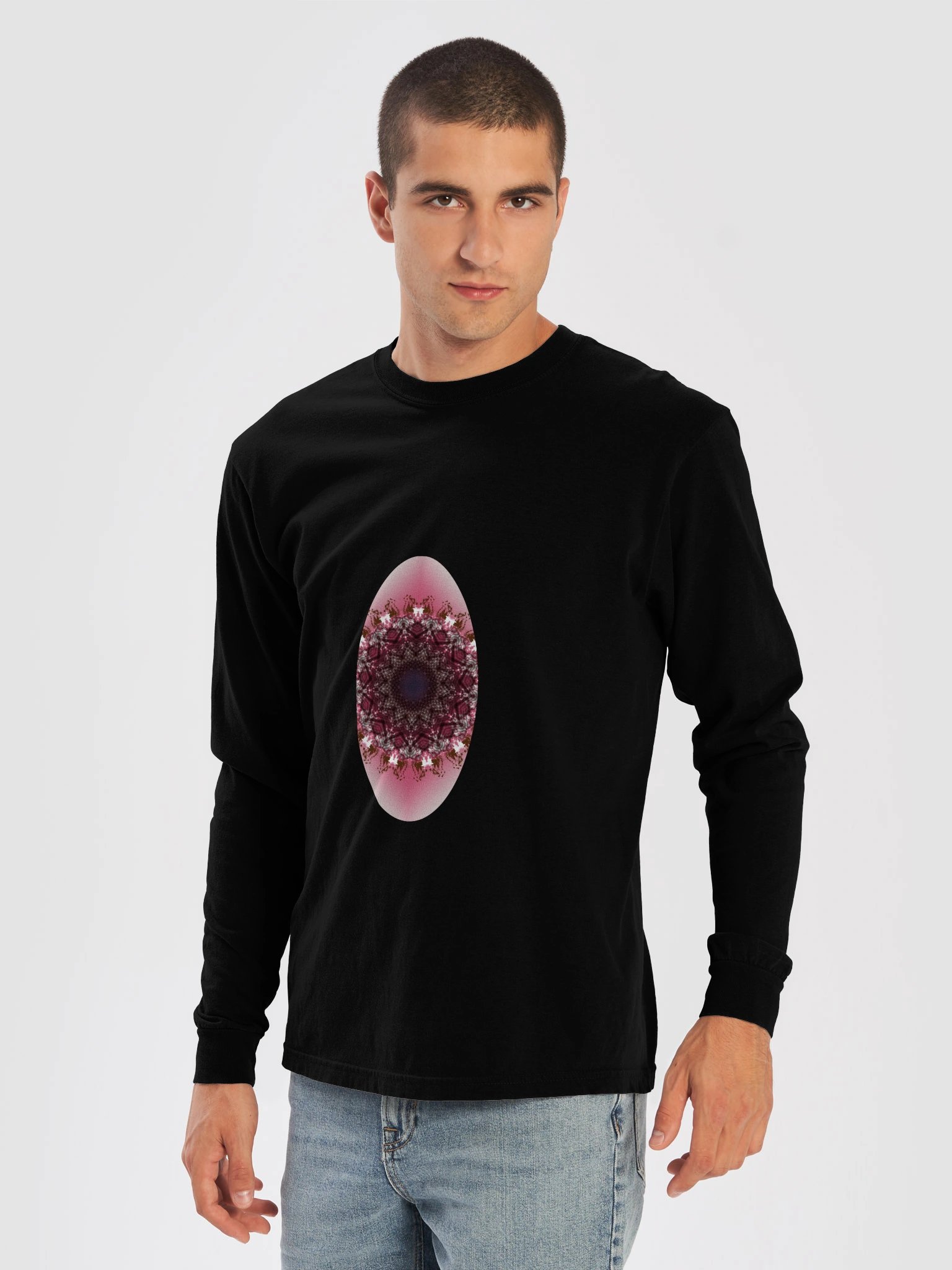 Emberlace Oval – Fall Mandala Sweatshirt, Maroon & Pink Abstract Art LS Tee product image (24)