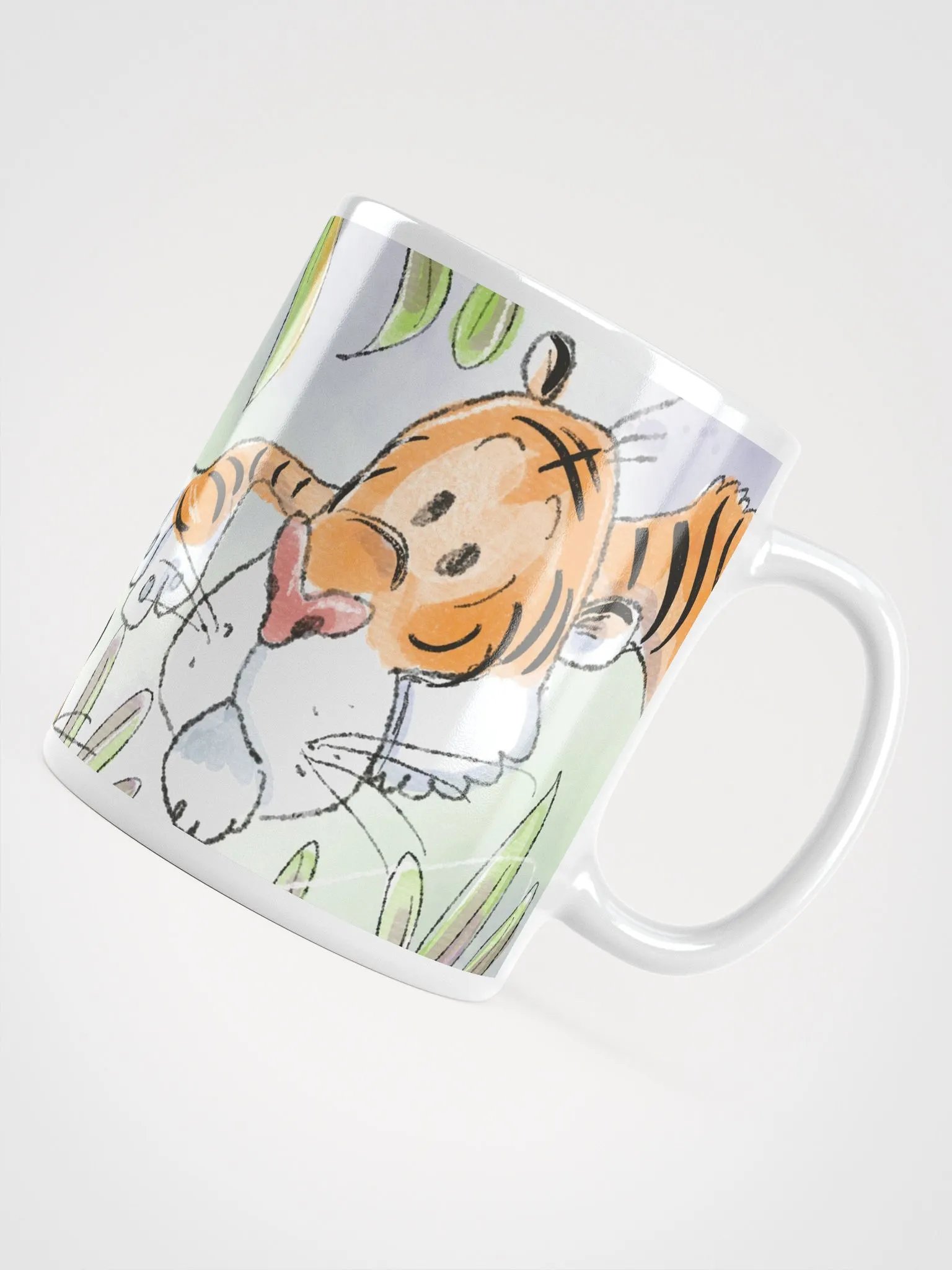 Hand Drawn Tiger Trio White Glossy Mug product image (11)