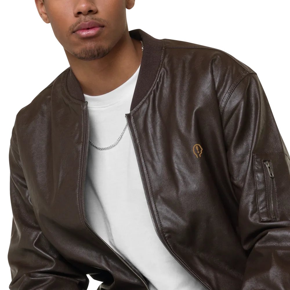 EXCLAIMING MENTALLY monochrome brown faux leather jacket product image (10)