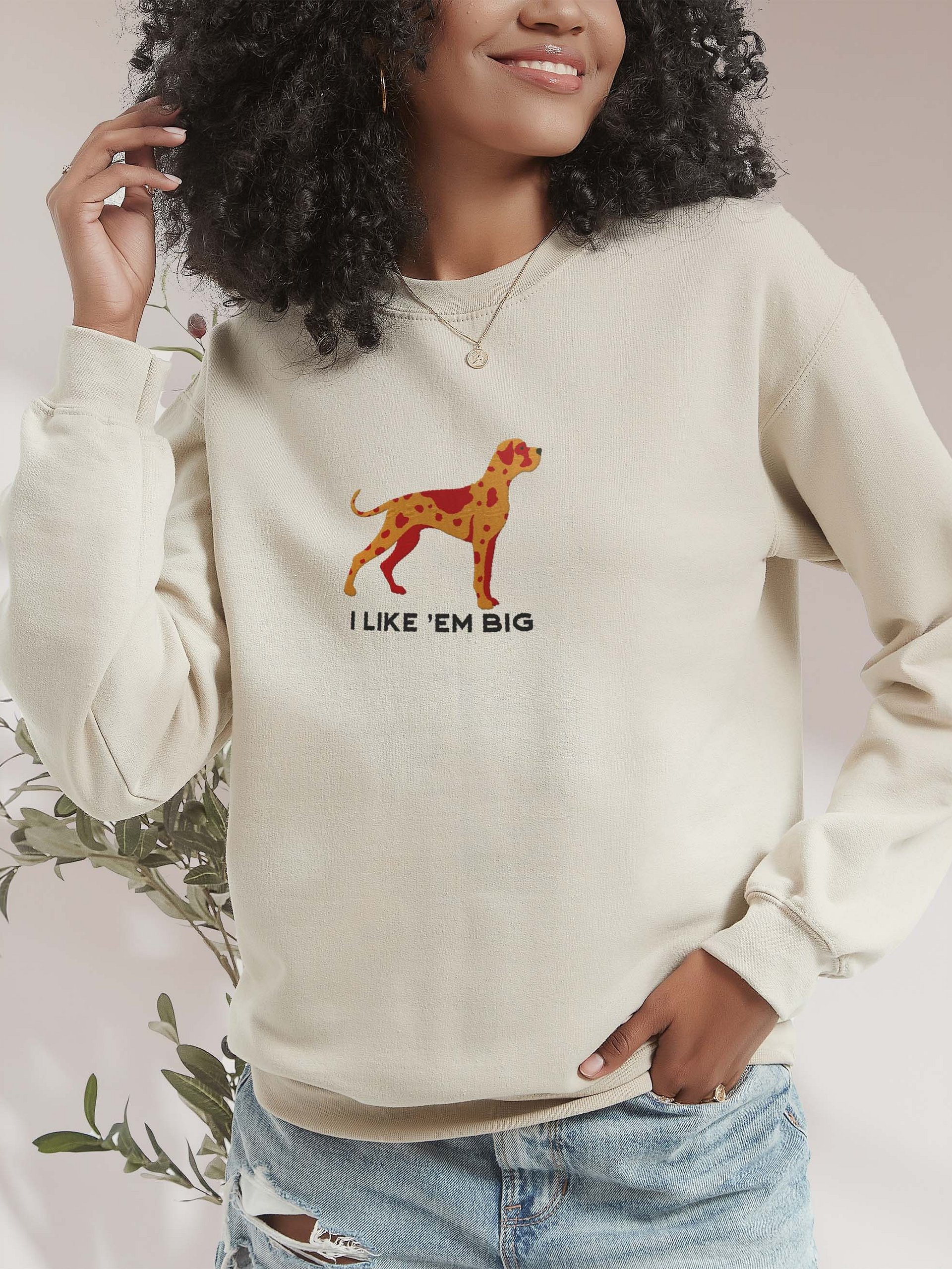 I Like 'Em Big Sweatshirt (Embroidered) of a Great Dane(Chocolate Merle) product image (2)