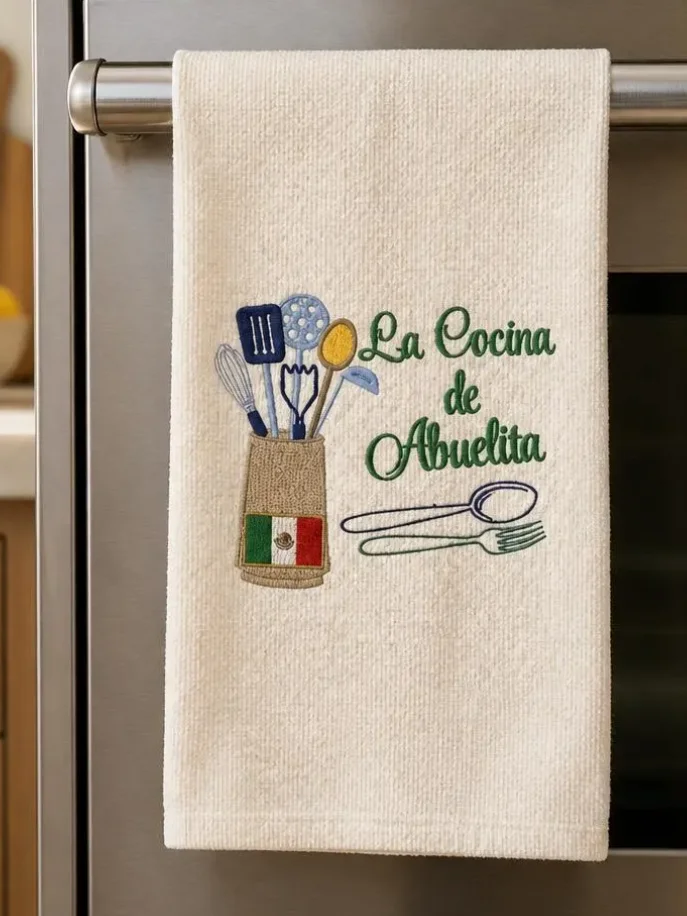 Embroidered Mexican Kitchen Towel - La Cocina de Abuelita | Gift for Abuela product image (1)