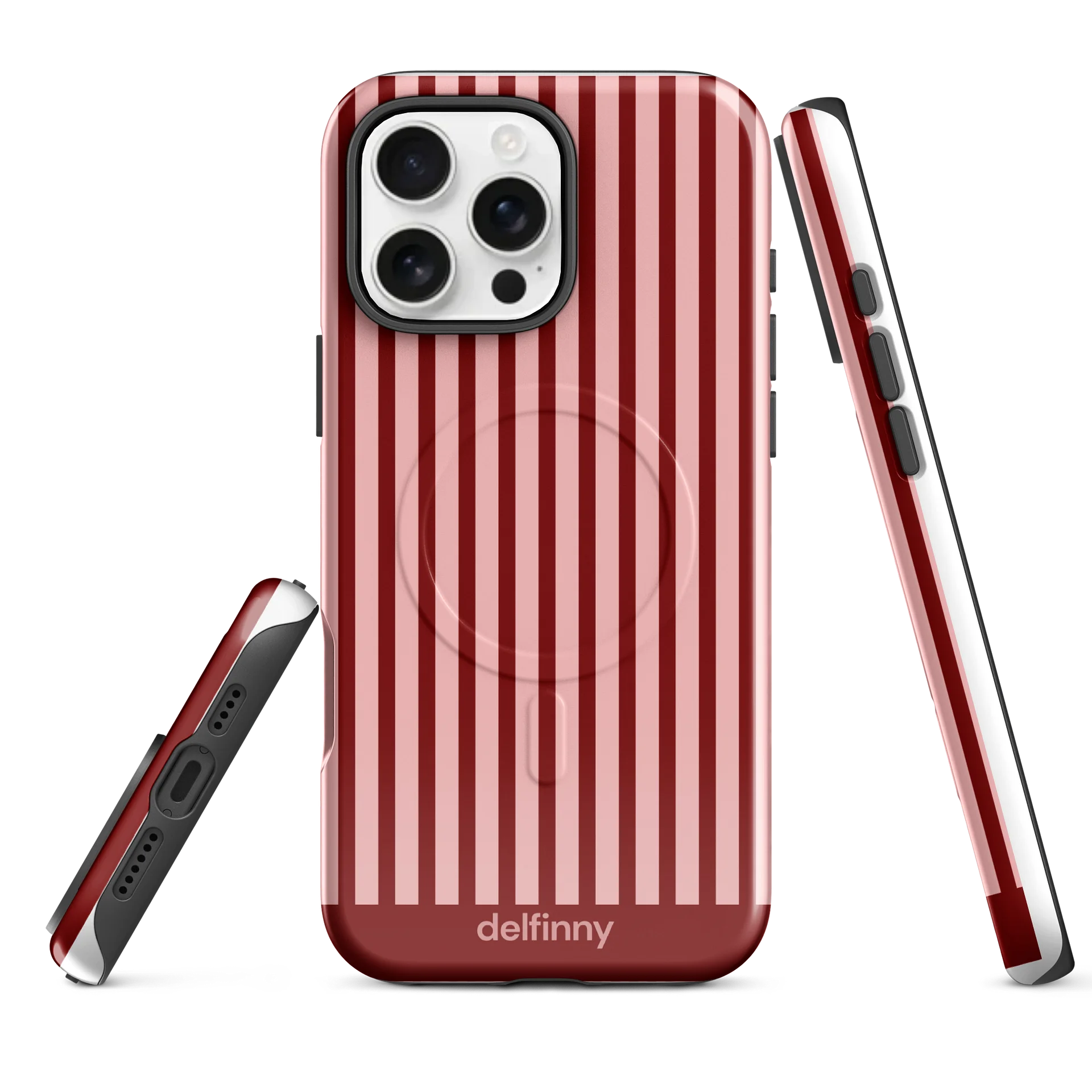 Striped Phone Case for iPhone 16 & 17 Series – MagSafe Compatible (Glossy Burgundy) product image (1)