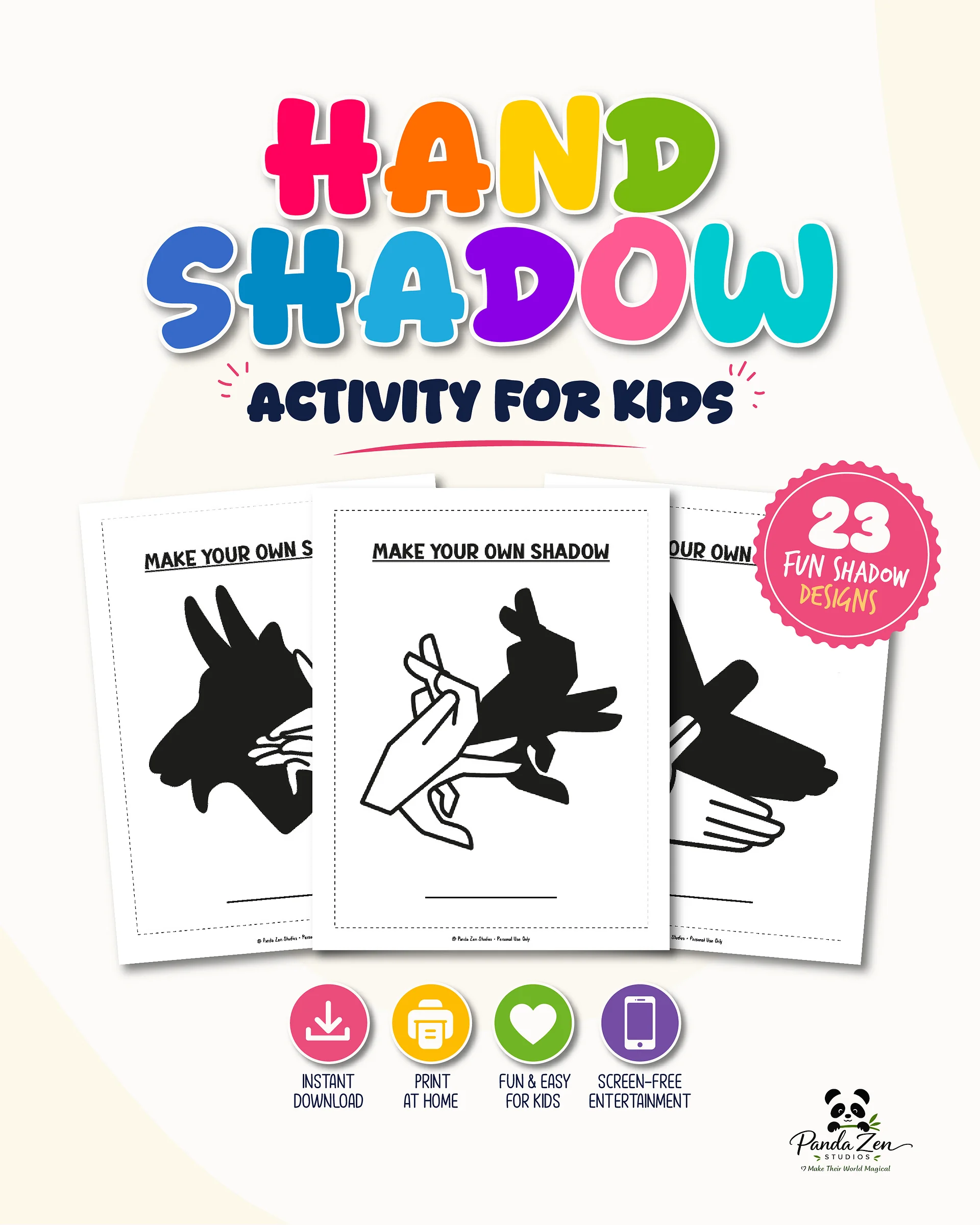 Hand Shadow Activity for Kids Printable - Shadow Puppets Worksheet Pack product image (1)