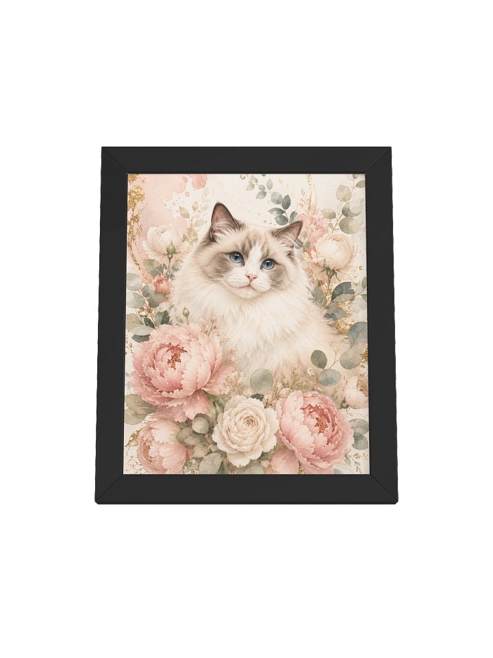 Pastel Blue-Eyed Cat Floral Framed Poster product image (1)