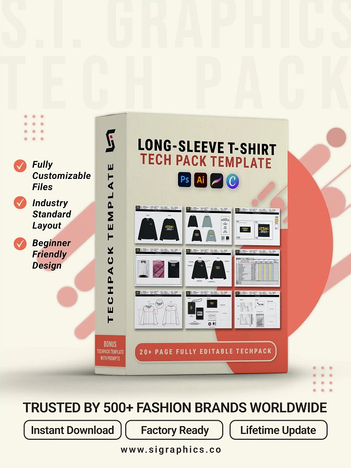 Long Sleeve T-Shirt Tech Pack Template product image (1)