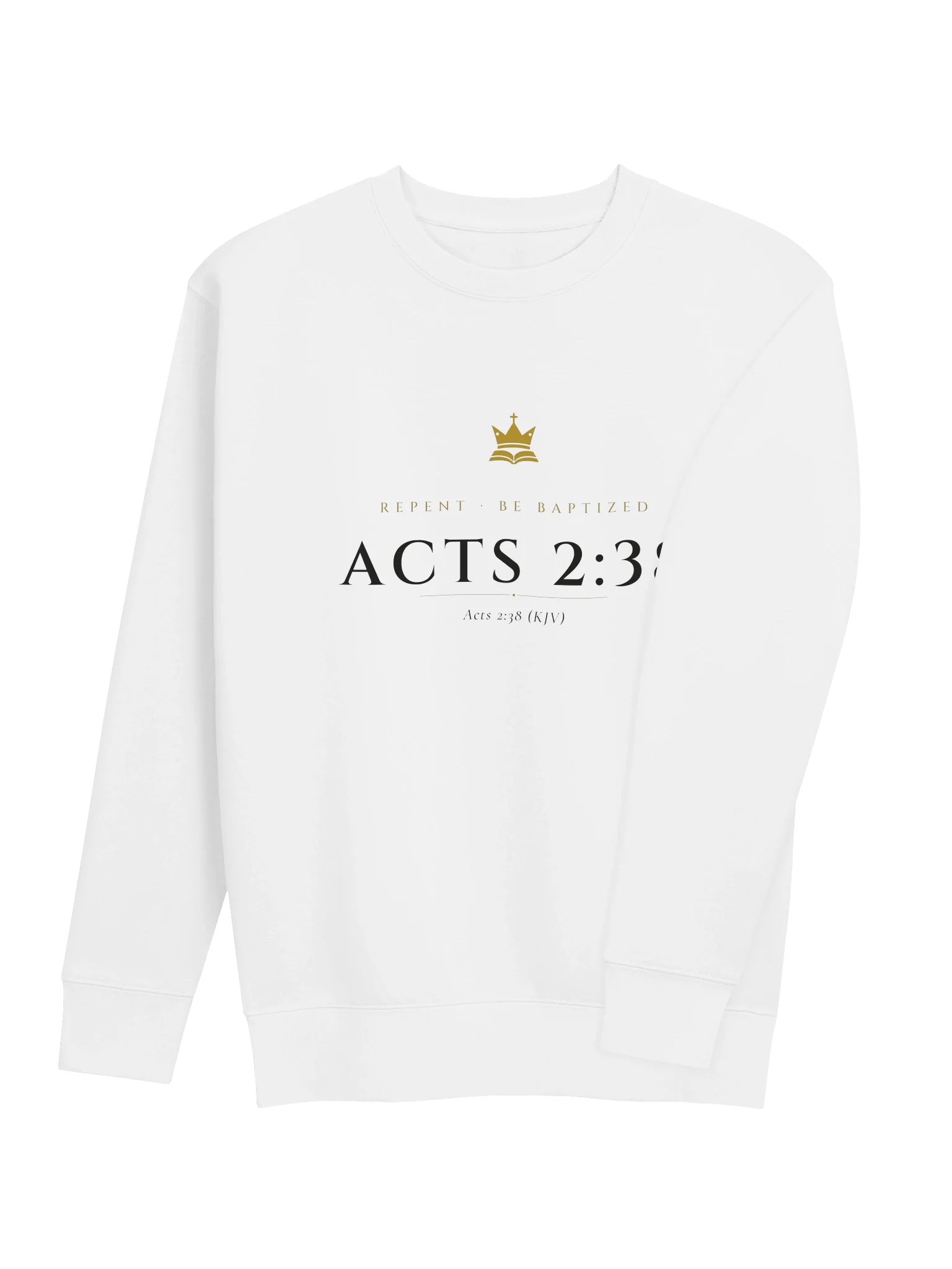 Acts 2:38 Crewneck - White, view 4 — Christ Is King crewneck