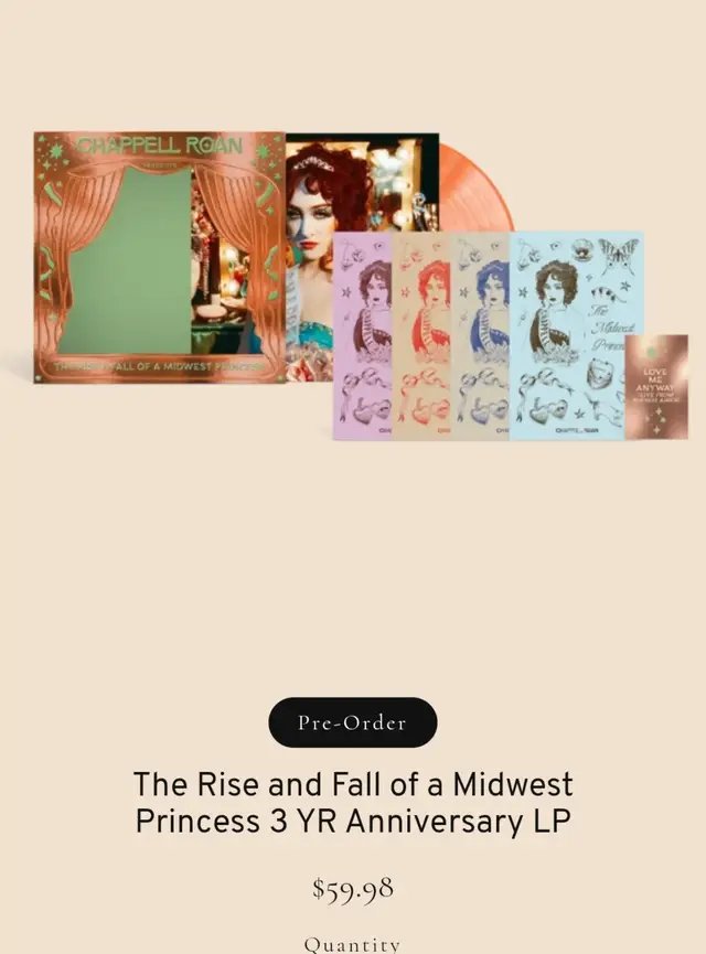 The Rise and Fall of a Midwest Princess 3 YR Anniversary LP https://shop.iamchappellroan.com/products/the-rise-and-fall-of-a-midwest-princess-3-yr-anniversary-lp?variant=50513636589782 #chappellroan #theriseandfallofamidwestprincess #music #vinyl #fyp