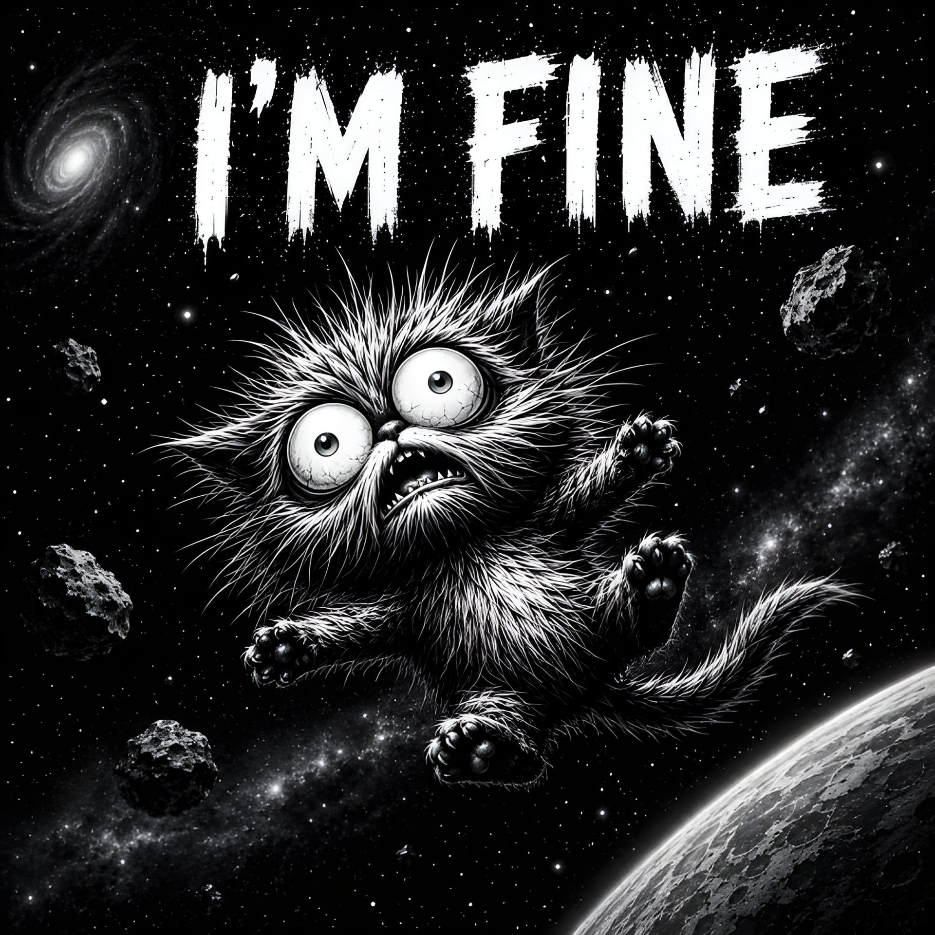 I'm Fine Anxious Space Cat Poster Mug Tee Digital Art Gift For Cat Lovers Introverts Teens product image (2)