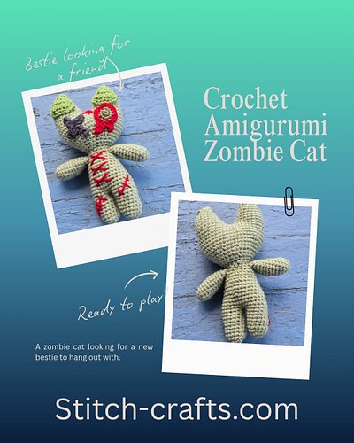 Get ready for spooky season with this adorable handmade crochet amigurumi zombie cat, now available for purchase! With its pe...