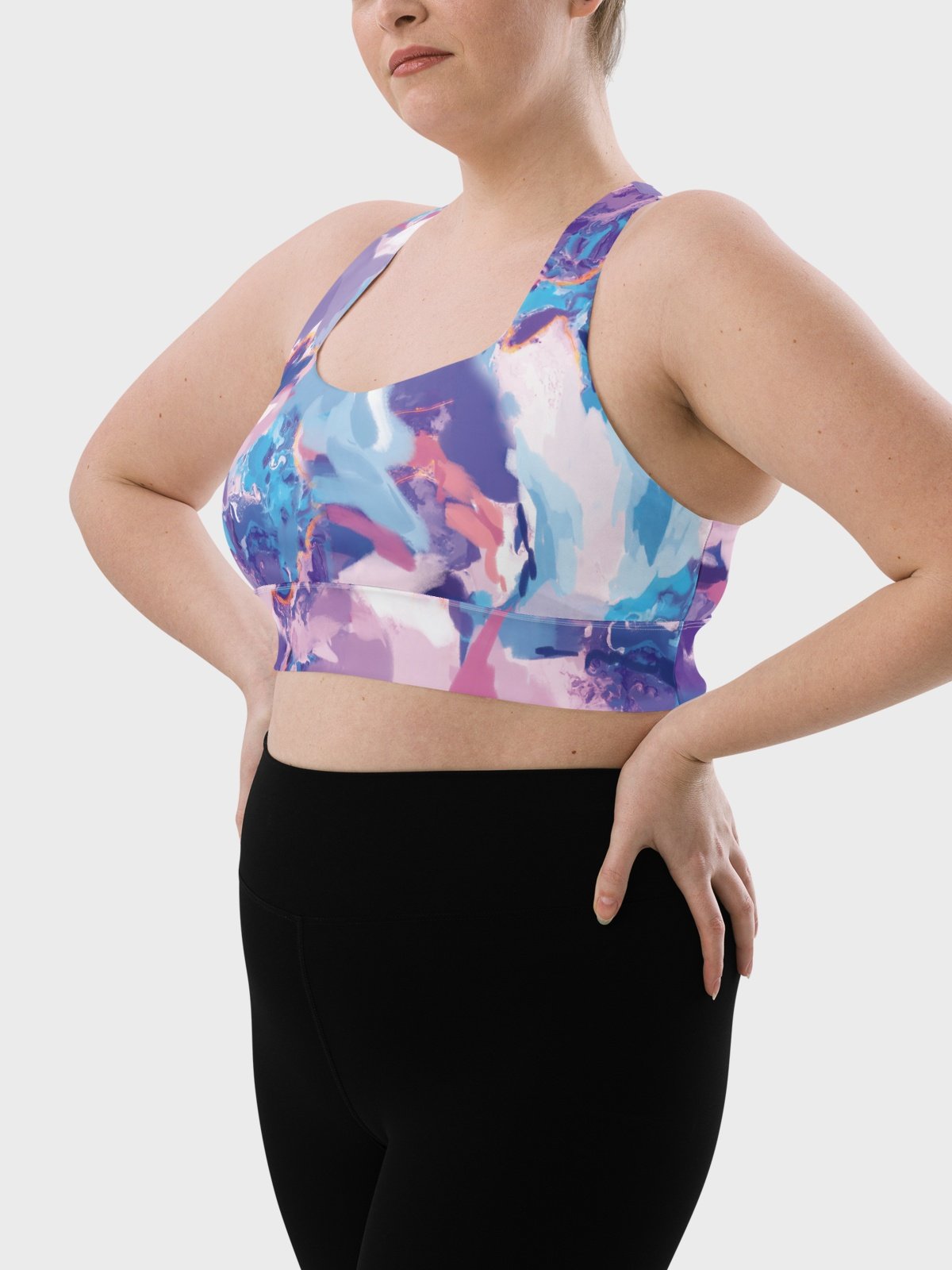 Hight Impact Sport Bra "Marble Effect Pastel Blue Purple Dreamy Waves" product image (9)