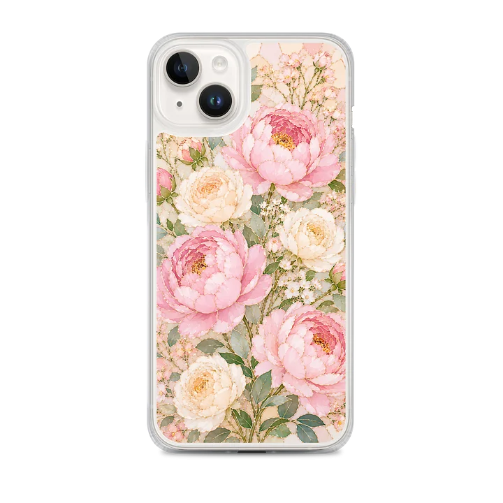 Pink Peony And Cream Rose Mosaic Premium Soft Silicone iPhone Case - MagSafe Compatible product image (1)