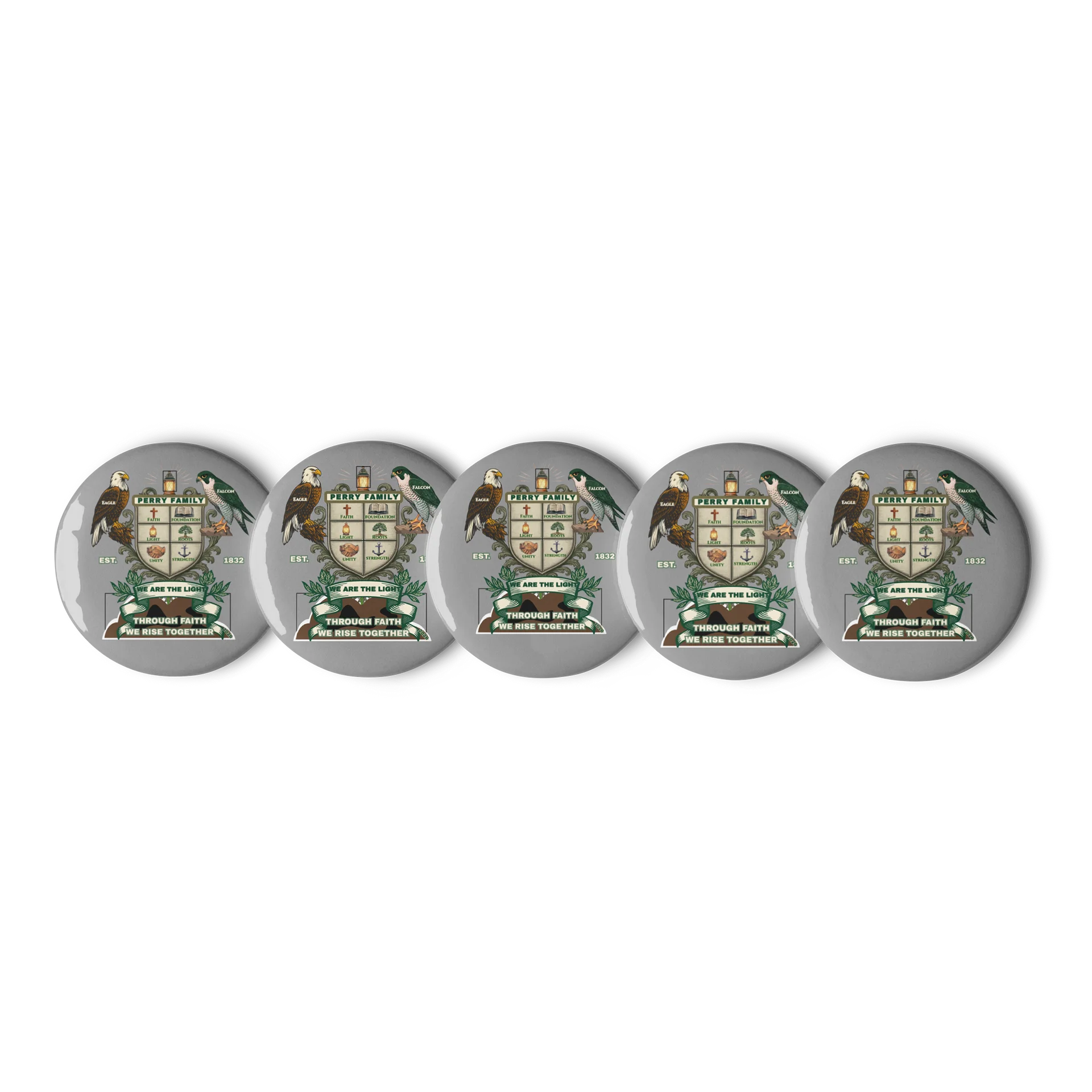 Perry Family Crest Pin Buttons EST 1832 | Legacy Edition product image (1)