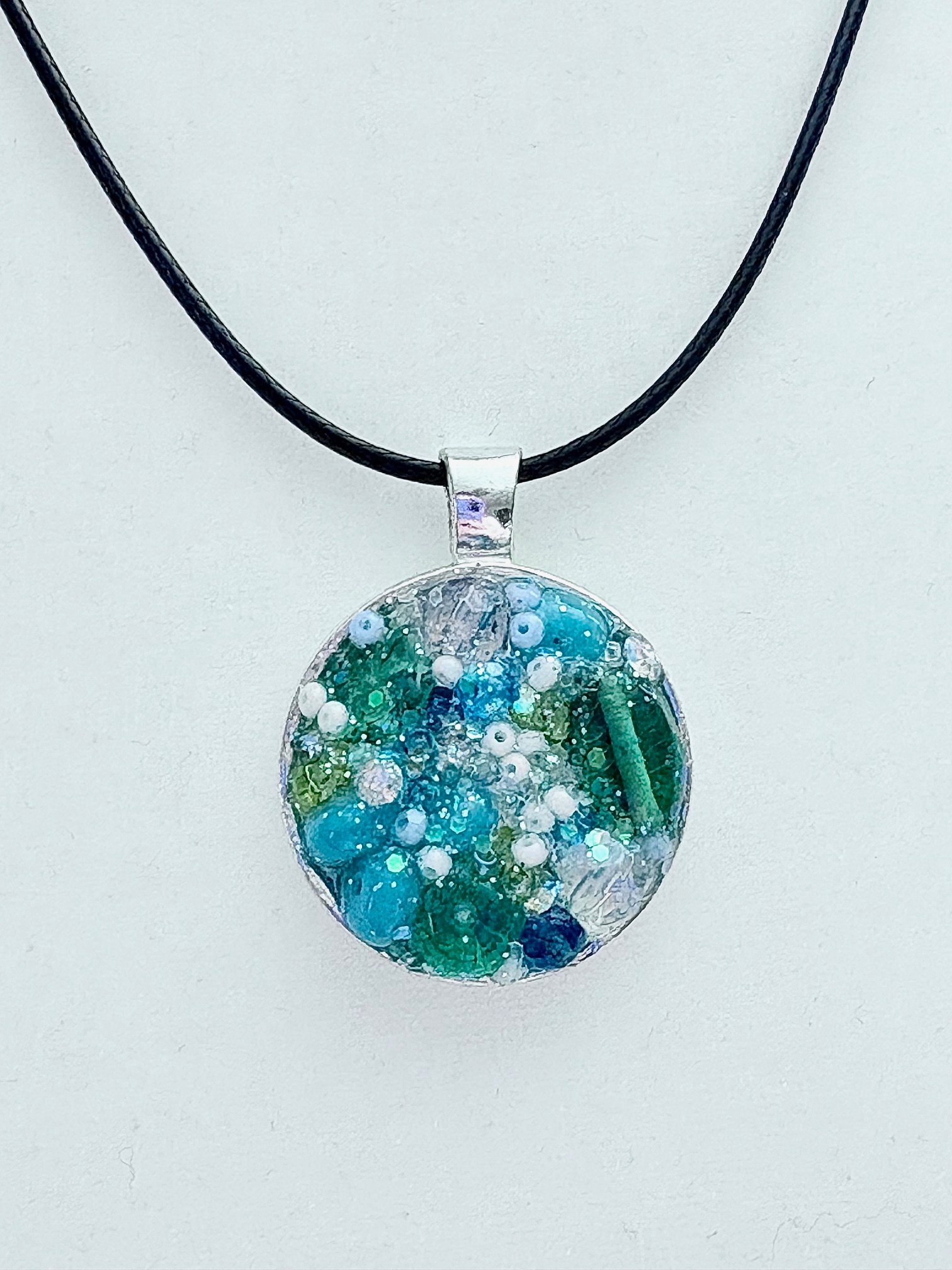 MFD-00007 | Ocean Dreamscape Pendant Necklace | Handmade Gradient Bead Art | Coastal Charm Jewelry by Monique Faella Designs™ product image (1)