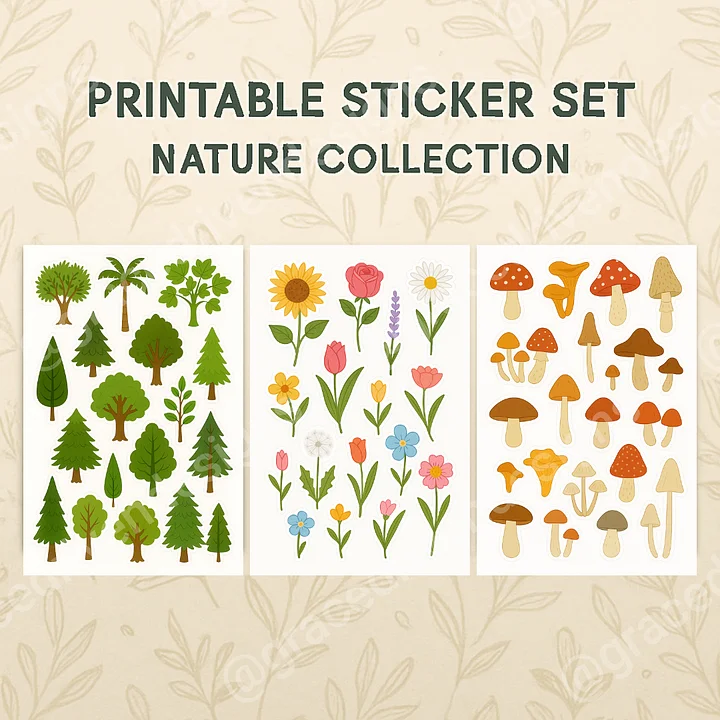 Printable Nature Stickers Collection | 30 Pages | Digital Instant Download + Freebies product image (2)
