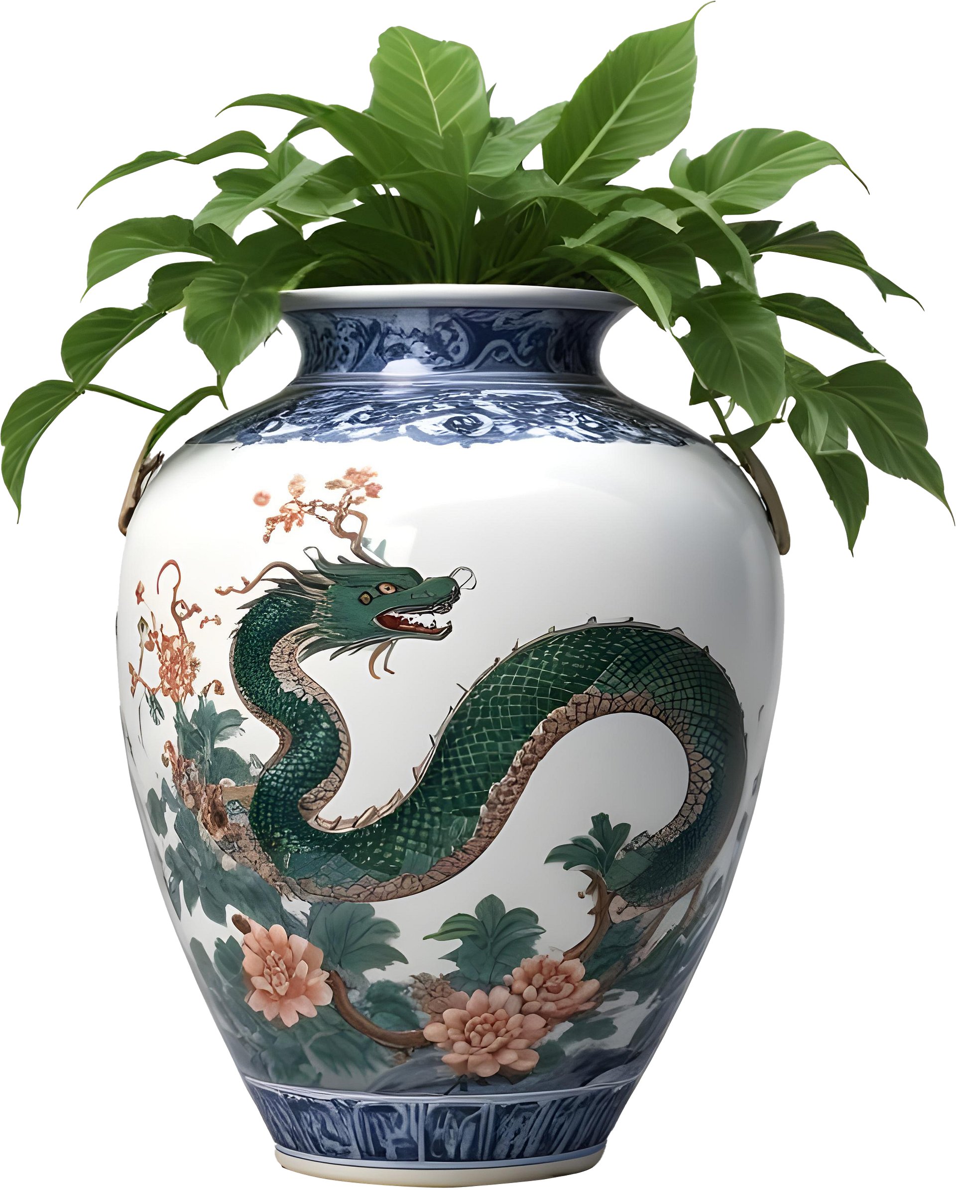 Chinese Art – Green Dragon Vase Illustration for Creative Projects PNG product image (1)