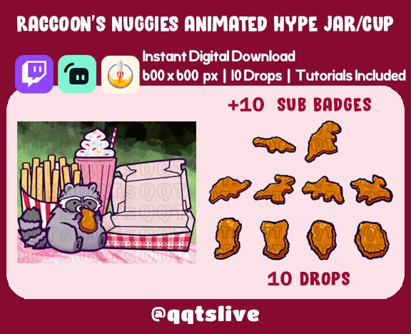 ANIMATED RACCOON NUGGETS Twitch Hype Jar - Stream Tip Cup + Sub Badges / Jar - 2 Layers - 10 Bit Options - Set Up Tutorial Included product image (1)